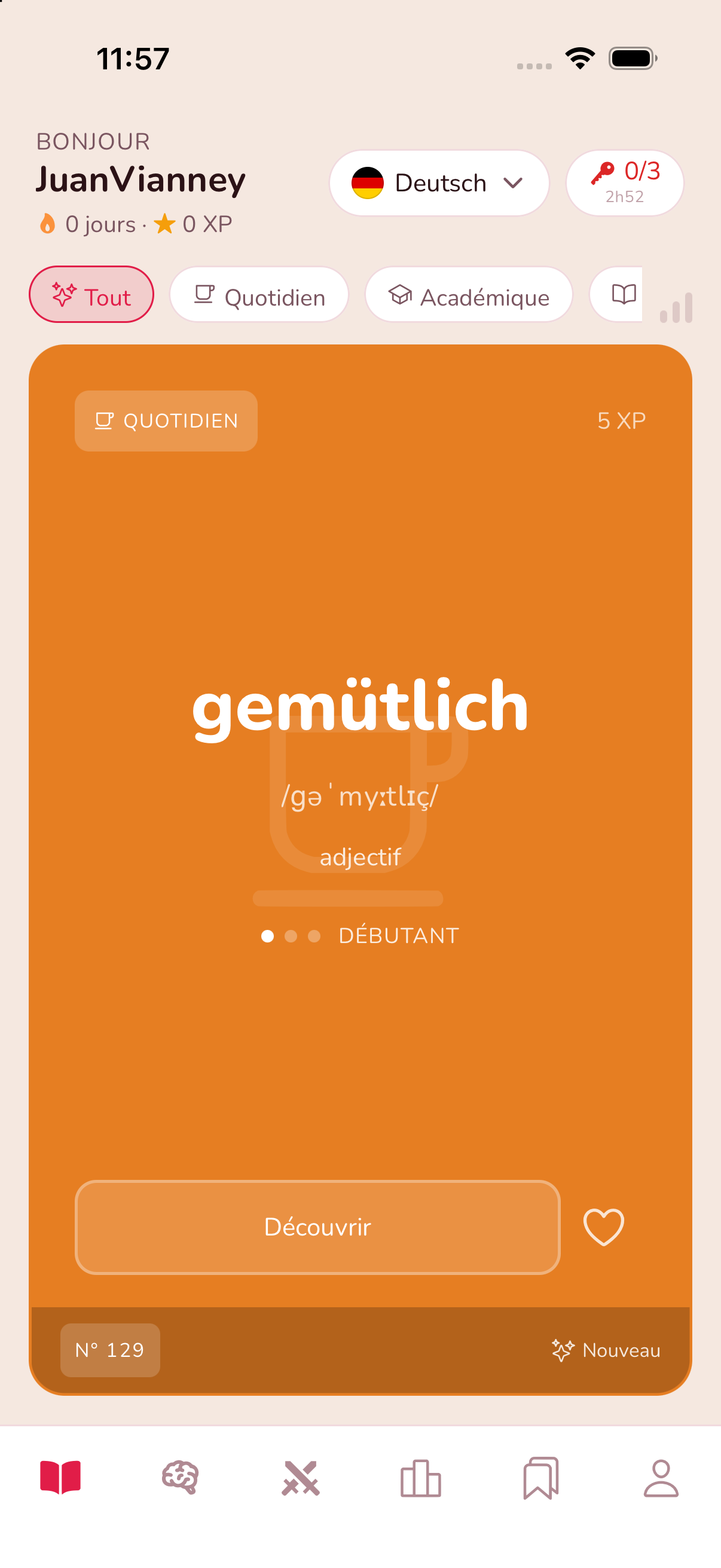 Fil des mots du jour dans l'application terms